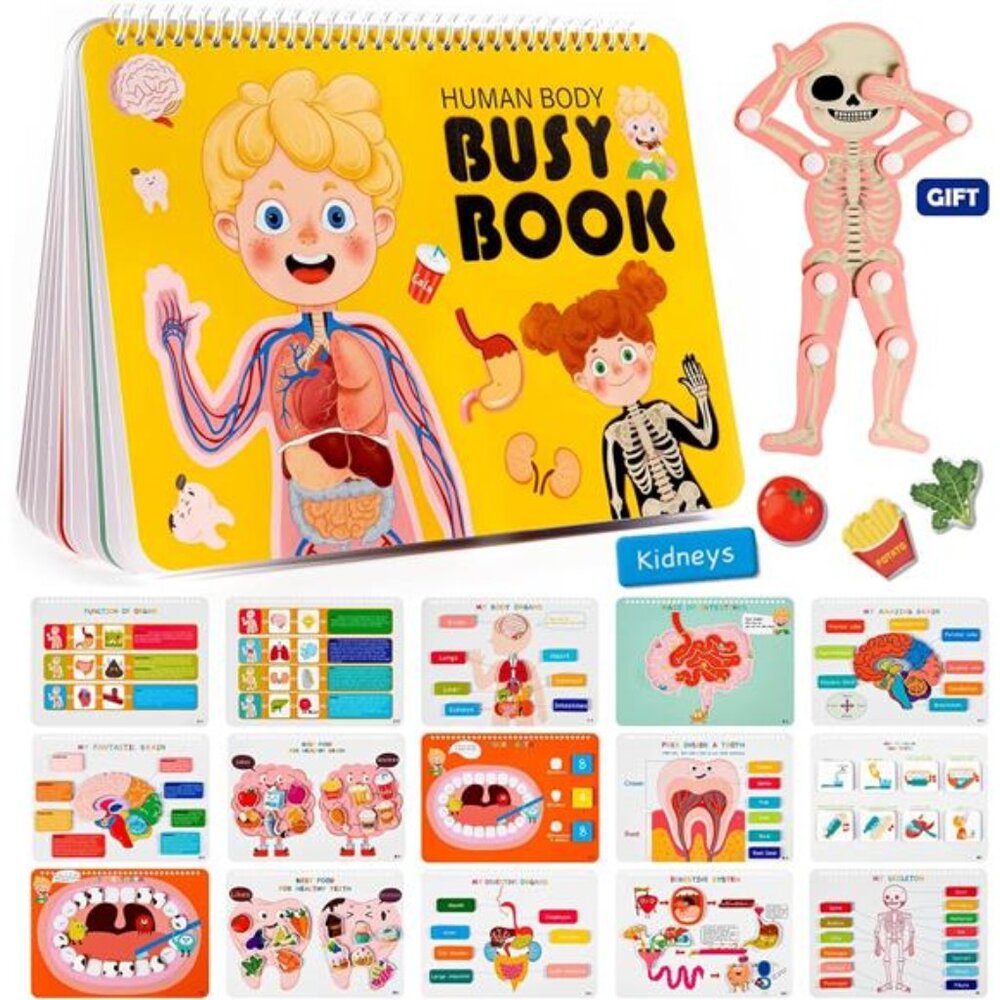 Freebear Montessori Busy Book for Kids, Human Body Anatomy Book for Toddlers,